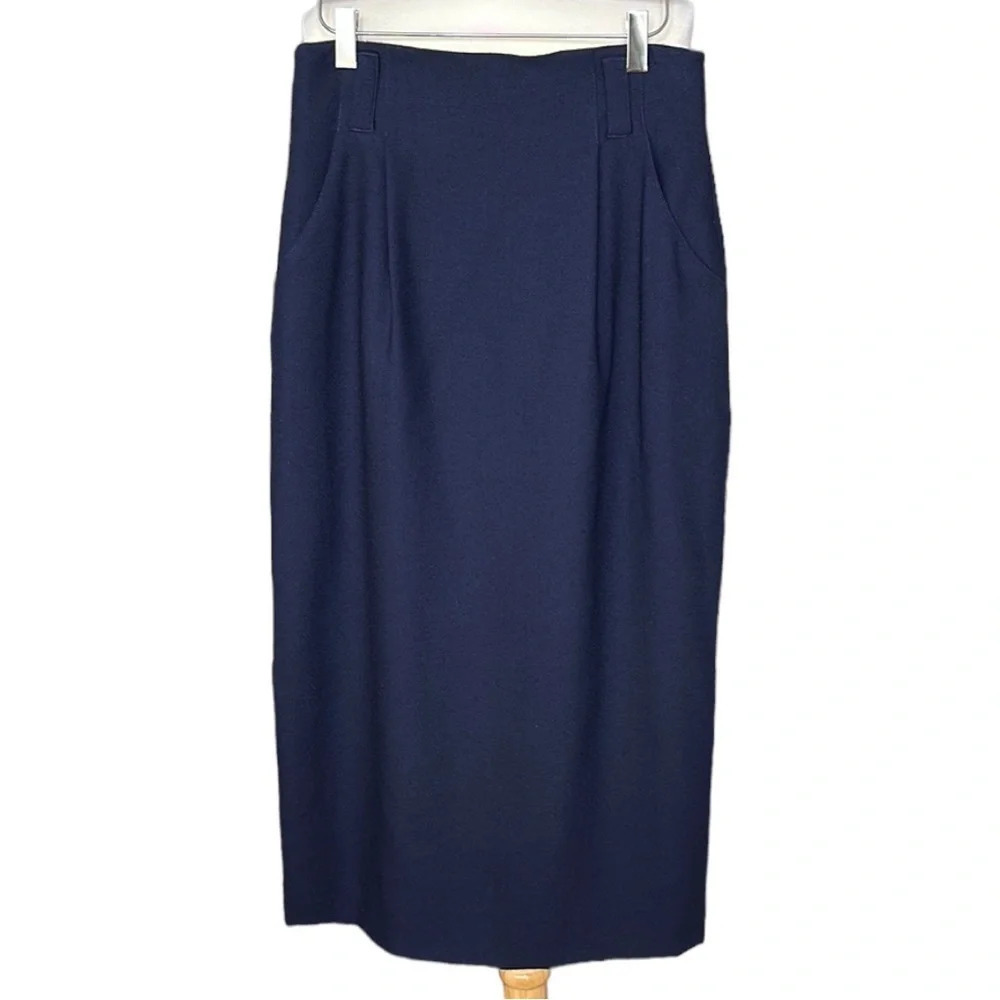 ELEANOR‎ P BRENNER Vintage Navy Blue Wool Career Pencil Skirt Office Siren 12